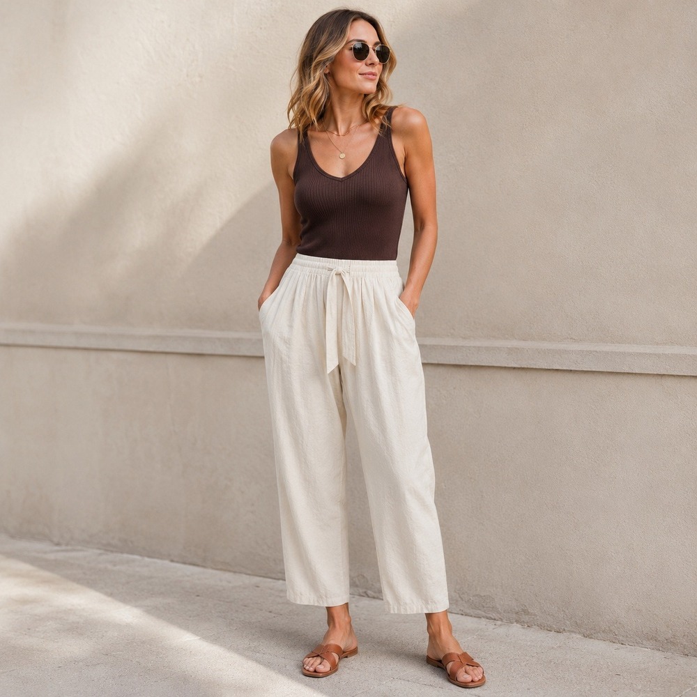 Who What Wear Linen Belnd Pants Cream Baggy‎ Boho XL